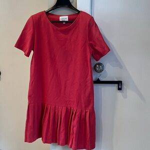 Vintage 90s era Carroll Reed coral salmon drop pleated Dress medium